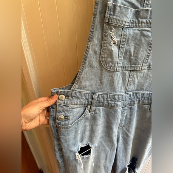 Blue Spice Denim Distressed Overalls - Picture 3 of 13